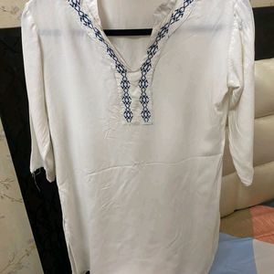 white kurta blue embroidery