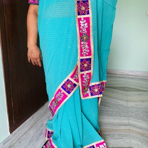 Sea Green Georgette Saree (Women)