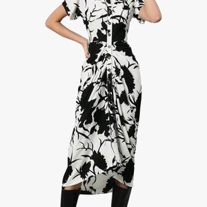 Cottinfab Floral Print Crepe Shirt Midi Dress