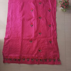 Combo Rose Pink & Green Embroidery Work Febric