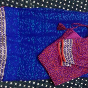 Blue Saree With Stitches Blouse 💙