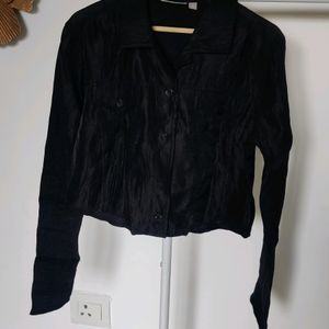 Black Shimmery Crop Shirt