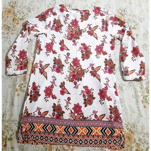 Women's Stylish Pink Floral Print Short Kurti