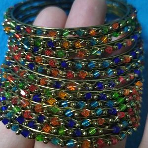 Combo Multicolored Metal Bangles With 2 Nacklace