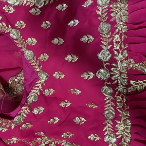 Hot Pink Designer Georgette Paplum Lehenga