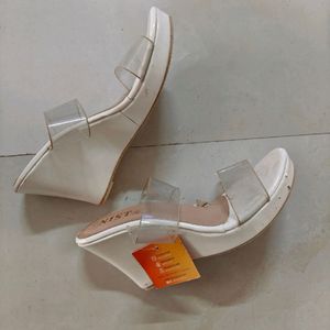 White Platform Heels With Transparent Straps