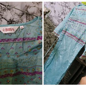 Biba Blue & Golden Printed Tiered Layered Kurta