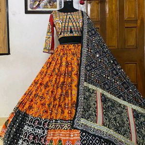 HEAVY MATERIAL SILK LEHENGA REAL MIRROR WORK