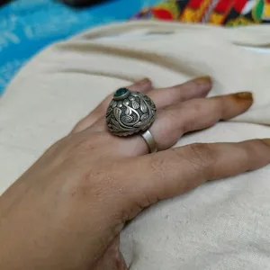 Silver Replica Statement Ring With Chitai Carving