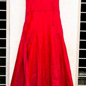 Red Gown With Beautiful Flair & Stone Belt,Cancan