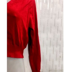 Red Crop Cardigan Sweater for Women's