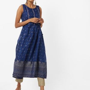 Navy Blue Sleeveless Kurta For Women