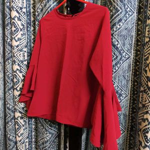 Maroon Rayon Top With Flared Sleeves