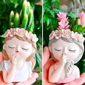 Combo Set Of 2 Fairy Girl Head Planter