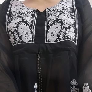 Chicken Kari  Semi Kurti Black And White Pop Up