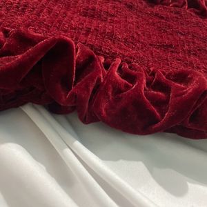 Maroon Velvet Straight Fit Short Dress