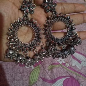 Silver Oxidized Long Earrings