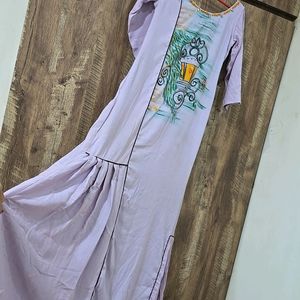 A-line Kurti, Lavender Colour, Little Work On Neck