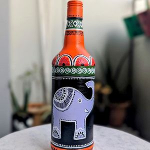 Handpainted Madhubani Art On Glass Bottle