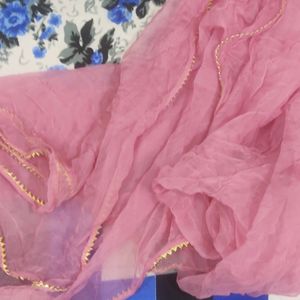 Pink Chiffon Duptta With Gotta Lace