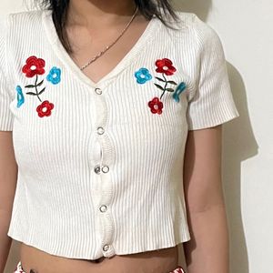 Flower Embroidery Crop Top