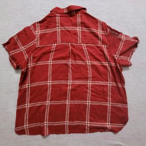 Red Checked Casual Half Sleeves Shirt Collar Women