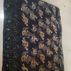 Black And Multi Colour Floral Print Saree