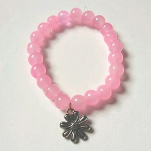 Pink Beads Bracelet With Flower Charm