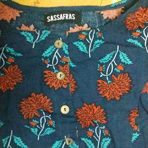 SASSAFRAS Navy Blue Floral Print Anarkali Kurta