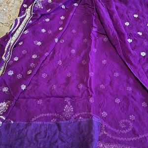 Purple Georgette Pure Saree Heavy Work