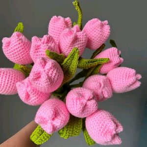 Set Of 6 Crochet Pink Tulips 🌷With Freebie 🎁