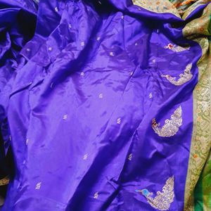 Deep Violet With Parrot Green Pallu Paithani Saree