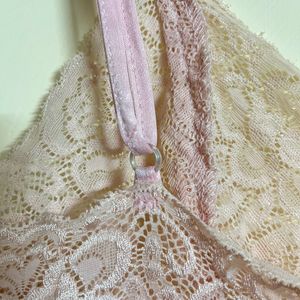 Pink Lace With Scalping Fitted Bra