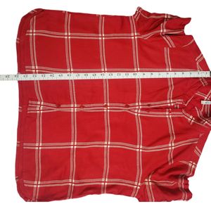 Red Checked Casual Half Sleeves Shirt Collar Women