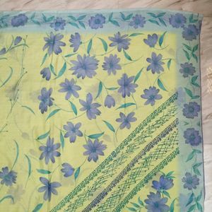 Lime Green Purple Flowers Saree