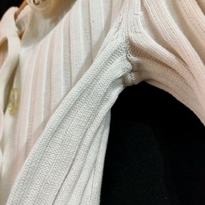 Women White Ribbed Sweater