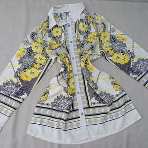 New Asthetic Yellow Art Shirt Frock