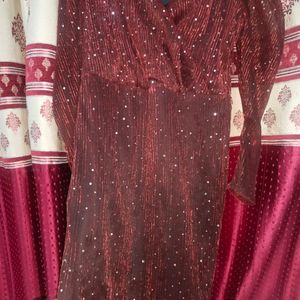 Maroon Glitter  Party Wear Dress♥️