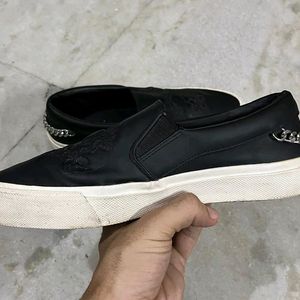 ZARA BLACK WHITE SLIP ON SNEAKERS UK 8