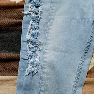 Light Blue rugged Half Jeans