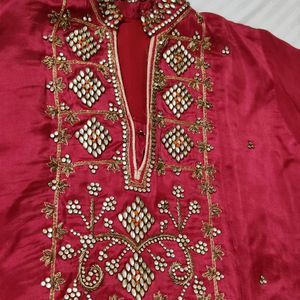 Wedding Red Meena & Zardozi, Zari Work Silk Suit