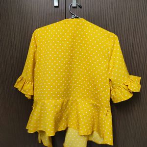 Harpa Yellow Wrap Top | Polka Dot Print | Size 38