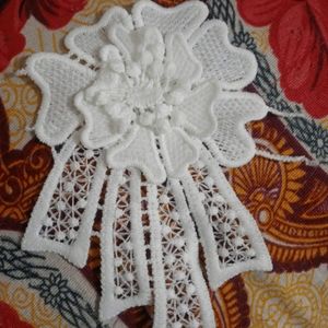 6 PC White Embroidered Flower