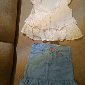 White Top Denim Skirt Set