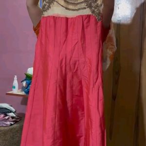 Peach Gown With Leggings And Dupatta