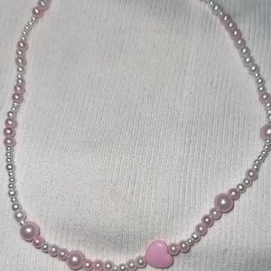 Pink Heart Pearls Bracelet Handmade