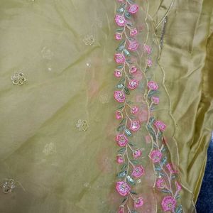 Unstiched Suit Material With Organza Dupatta