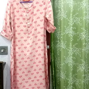 Pink Cotton Blend High Low Kurti