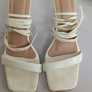 Off White Lace-up Heels