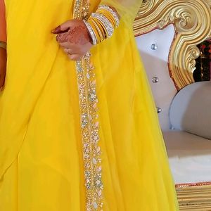 Yellow Shrug Saree Lahanga Dress